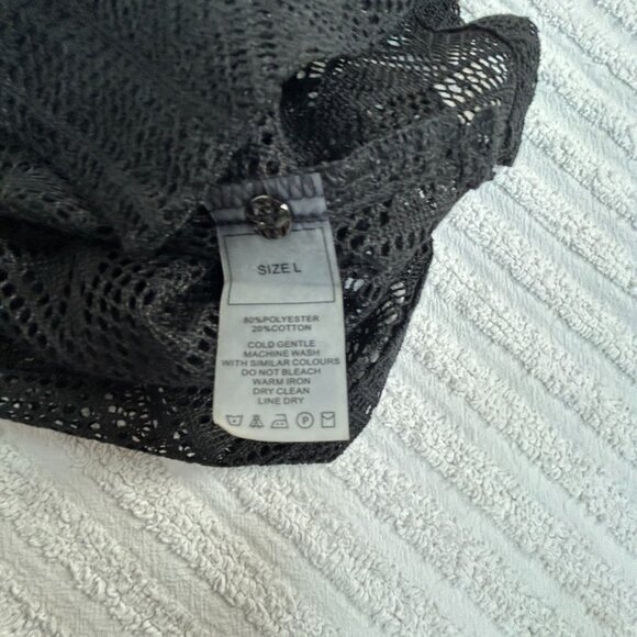 Manière De Voir Mens Black Sheer Pattern Short Sleeve Button-Up Shirt Large New - Picture 4 of 7